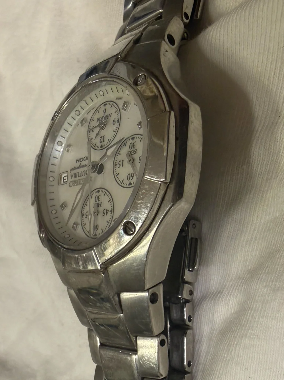 Seiko Coutura Silver Tone Mother-of-Pearl Dial Chronograph Watch